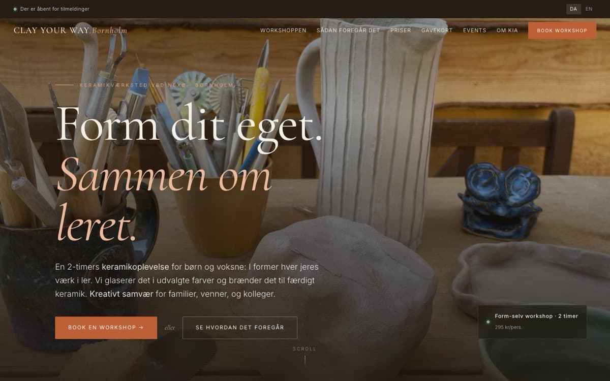 The Clay Your Way website at clayyourway.dk
